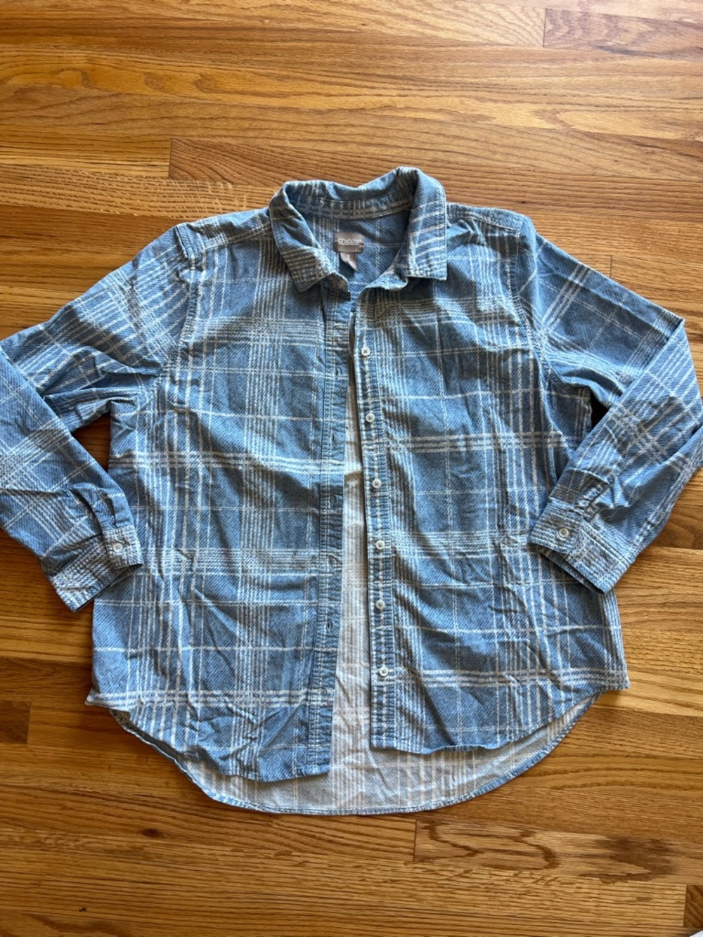 Chicos Light Blue Plaid Button-Up Shirt